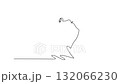 Animated self drawing of continuous line draw young snowboarder carving a sharp turn or executing a grab trick, dynamic balance and fluid motion of the winter sport. Full length single line animation 132066230