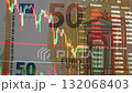 A dynamic red and green candlestick chart declining with euro banknotes in the background, representing financial crisis, inflation, market volatility, and cryptocurrency fluctuations. 132068403