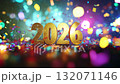 Golden numbers "2026" on a background of fireworks and confetti - a vibrant, joyful texture perfect for festive New Year designs and event promotions.	 132071146