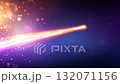 Fiery abstract meteor trail with glowing particles and sci-fi motion across deep purple space.	 132071156