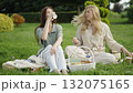 Friends enjoy picnic in sunny park 132075165