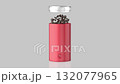 Red electric coffee grinder with coffee beans on shiny grey background 132077965