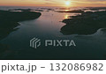 Drone aerial view of the archipelago on the west coast of Sweden at sunset 132086982