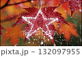 Glowing star animates on a wet red maple leaf in the autumn rain. Magical motion graphics effect for a seasonal celebration 132097955