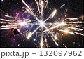 An animated sacred geometry symbol forming from a starburst in deep space. A glowing mystical sigil materializes amidst a cosmic nebula. Spiritual energy and creation concept 132097962