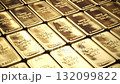 Gold bars and ingots stack in a row. Savings, financial and investments concept. 3d animation 132099822