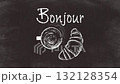 Chalk-style coffee cup and croissant blackboard design "Bonjour" (black background) Chalk-style coffee cup and croissant blackboard design "Bonjour" (black background) 132128354