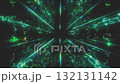 Fast moving laser beams and abstract particles generate a visual effect, creating a tunnel perspective. 132131142