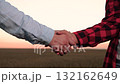 shaking hand cooperating, handshake business contract, farmer, against backdrop green field sunset, cultivation, farm, two hands clasp firm handshake, cultivate, teamwork group people, close-up shot 132162649