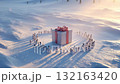 一群雪人圍繞著放置在雪地中央的巨型禮盒 132163420