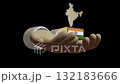 A 3D human hand holding an Indian flag with the map of India floating above, symbolizing unity, culture, and national pride. 132183666