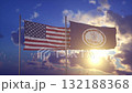 United States and Virginia State Flags Waving at Sunset With Glowing Sky 132188368