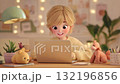 可愛的 3DCG 女孩筆記型電腦打字動畫 1 132196856
