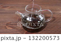 Hot water pouring in the glass teapot with black tea. 132200573