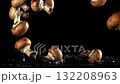 Mushrooms fall on a wet table. Filmed on a high-speed camera at 1000 fps. High quality FullHD footage 132208963