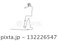 Self drawing animation single line draw sportsman shooting athlete aiming pistol in stable, rear-facing stance, wearing ear protection and focused on target. Continuous line draw. Full length animated 132226547