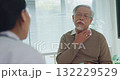 Young Asia female doctor with old man patient use clipboard for consulting, advice and medical expert at desk in health clinic office. Help, appointment support in hospital for diagnosis, physician. 132229529
