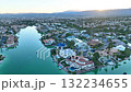 Aerial of Luxurious Lakeside Homes in Las Vegas at Sunrise 132234655