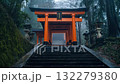 Stunning View of Orange Torii Gates Leading up Stone Steps in Serene Japanese Temple During Misty Morning Hours Generative AI 132279380