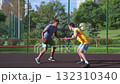 Motivated sporty fit African American male basketball player moving past defender, driving to the hoop , jumping in the air and failing to score points with slam dunk during streetball game on court. Motivated sporty fit African American male basketball player moving past defender, driving to the hoop , jumping in the air and failing to score points with slam dunk during streetball game on court. 132310340