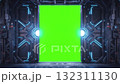 Futuristic door opens, revealing a brilliant green screen portal. Universal for editing, VFX, background replacement 132311130
