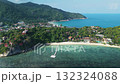 Seaside town perfect for hidden retreats. Aerial view of koh tao island in thailand, showing tropical beach, pier, luxurious resort, turquoise water and lush vegetation, during sunny summer day 132324088