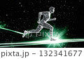 Wireframe athlete running in digital space with green light trails 132341677