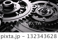 Complex system of interlocking metal gears rotating smoothly, illustrating concepts of industry, engineering, and precision 132343628
