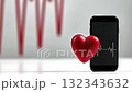 Heartbeat monitor on smartphone with anatomical heart 132343632