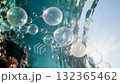 Translucent balloons and bubbles float upward underwater 132365462