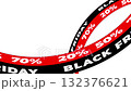 Dynamic 3D ribbons with BLACK FRIDAY lettering and bold discount percentages 132376621