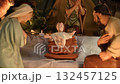 Christmas creche with Joseph Mary and Jesus 132457125