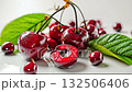 A bunch of cherries sitting on top of a white plate 132506406