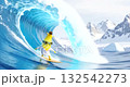 A banana character surfing a large wave in an arctic environment 132542273