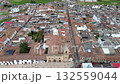 Main square of Tunja Colombia, Colonial park with historic buildings, Aerial drone view of central plaza in Boyaca 132559044