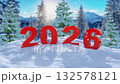New Year 2026 in snowy winter landscape with red numbers 132578121