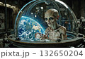 Alien Being Observes Earth From a Glass Dome in a Futuristic Lab Setting 132650204