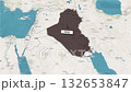 Country Iraq on the map is highlighted by a polygonal border. From above zooming in with panoramic view. Borders of the state of Iraq on the map 132653847