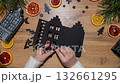 Stop motion video animation Christmas Gingerbread Paper black House Gift idea. Do it yourself instruction eco-friendly decoration. Zero waste Making handmade presents children's diy projects. Holiday 132661295