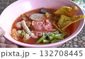 Traditional Thai Yen Ta Fo Noodle Soup in Pink Bowl 132708445
