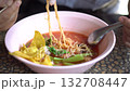 Traditional Thai Yen Ta Fo Noodle Soup in Pink Bowl 132708447