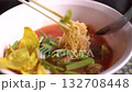 Traditional Thai Yen Ta Fo Noodle Soup in Pink Bowl 132708448