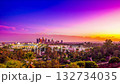 Dodger Stadium and Downtown Los Angeles sunset timelapse, fixed point, wide shot with lots of sky (4K) 132734035
