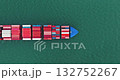 Cargo ship navigating through the open ocean, freight containers stacked on deck, illustrating global logistics, international trade, and marine transportation from a top down aerial perspective Cargo ship navigating through the open ocean, freight containers stacked on deck, illustrating global logistics, international trade, and marine transportation from a top down aerial perspective 132752267