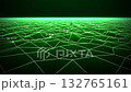 Green digital landscape with bright glowing grid and floating numeric data points and coordinates. Abstract animation of plexus waves field with soft shiny light on a dark background. 4K 30fps 132765161