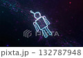 Futuristic abstract concept of glowing robot silhouette made of light particles, dark background, shimmering digital dust, AI and innovation concept, cinematic slow motion 132787948