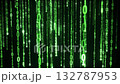 Streams of glowing green binary code cascading vertically on a dark background, depth of field, realistic light bloom, smooth loop, sci fi hacker atmosphere 132787953