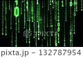 Streams of glowing green binary code cascading vertically on a dark background, depth of field, realistic light bloom, smooth loop, sci fi hacker atmosphere 132787954