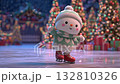 Cute snowman character ice skating at a festive winter wonderland decorated for Christmas 132810326