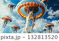 Jellyfish floating among clouds in a surreal sky 132813520